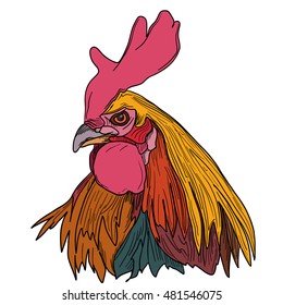 Rooster head. Line art Vector illustration