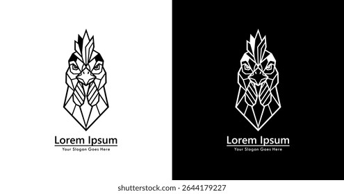 Rooster head logo design with modern geometric style