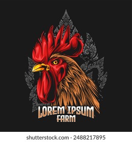 Rooster head logo vector illustration. Emblem, Icon, Badge. chicken rooster premium logo. chicken farm 
