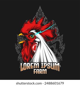 Rooster head logo vector illustration. Emblem, Icon, Badge. chicken rooster premium logo. chicken farm 