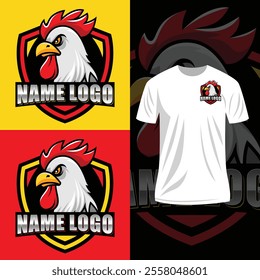 Rooster head logo vector illustration. Chicken rooster premium logo. Cartoon chicken mascot logo template