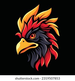 Rooster Head Mascot Logo for Esport. Rooster T-shirt Design. Isolated on Black Background