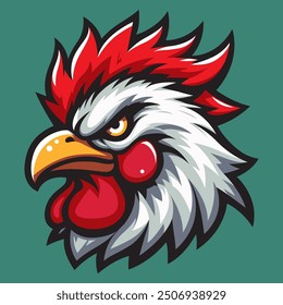 Rooster head mascot. Rooster logo icon, scary face