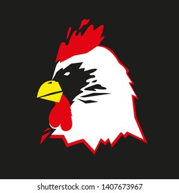 Rooster head on black background	
