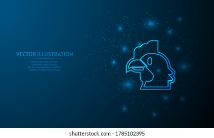 Hahn auf blauem abstraktem Hintergrund. heller Hintergrund