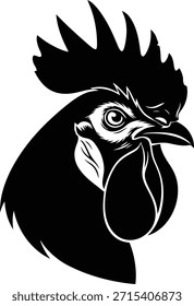 Rooster head portrait silhouette vector illustration for poultry farm and chicken meat packaging.