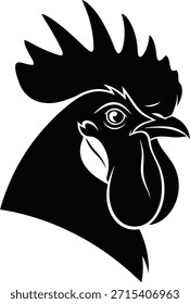 Ilustración vectorial de silueta de perfil de cabeza de gallo para logotipos de marcas de granjas de pollos y carne de aves de corral.