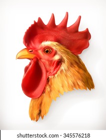 Rooster head, realistic vector illustration