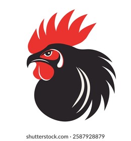 Rooster head with red comb logo, vector illustration