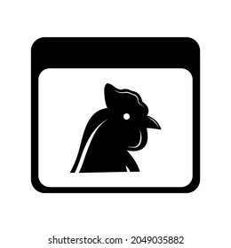 Rooster head sign in a frame, black on a white background, agriculture icon, vector illustration