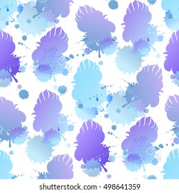 Rooster head silhouette in blue and white colors. Vector seamless pattern.