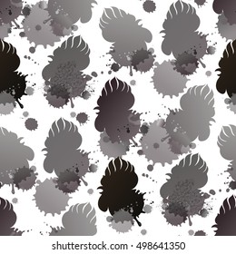 Rooster head silhouette in gray and white colors. Vector seamless pattern.
