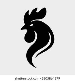 Rooster head silhouette icon for minimalist farm animal logo vector illustration