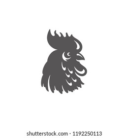 Rooster head silhouette vector illustration. Farm bird or butcher shop graphics isolated on white background.