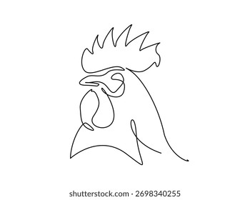 Cabeça de galo na ilustração de contorno único. Desenho de arte de linha contínua de Chicken Head.