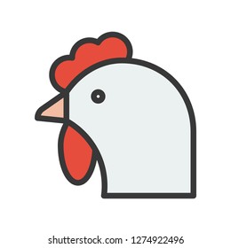 Rooster head vector, Farm animal filled design editable stroke icon