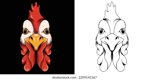 Rooster head vector illustration in detailed style