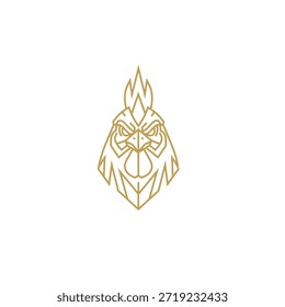 Logotipo del Vector de la cabeza del gallo con diseño monoline del oro 