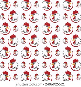 Rooster head vector seamless repeating pattern illustration background