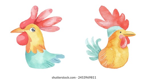 rooster head watercolor vector illustration