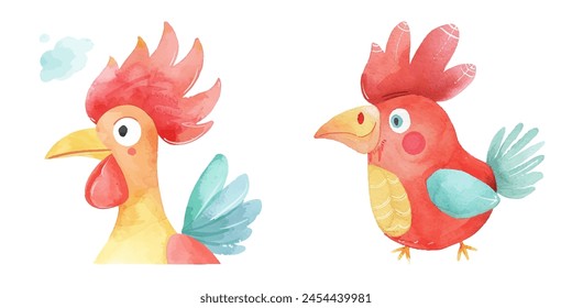 rooster head watercolor vector illustration 