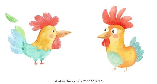 rooster head watercolor vector illustration 