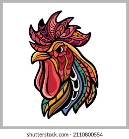 Rooster head zentangle arts. isolated on white background