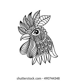 Rooster head in zentangle style.
