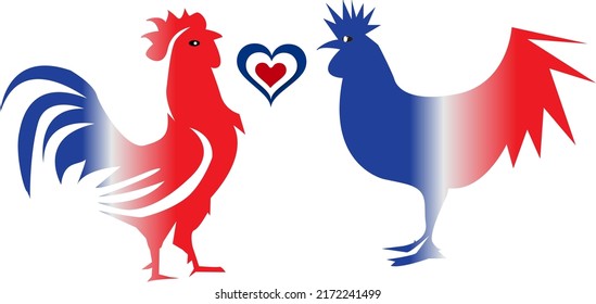 Rooster with heart of france for happy bastille day.