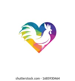 Rooster heart shape vector logo design.