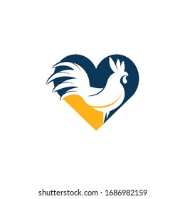 Rooster heart shape vector logo design.