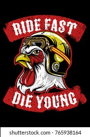 Rooster with Helmet Motorcycle club emblem Vector Illustration