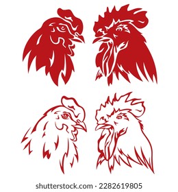 Rooster And Hen Head Vector Illustration
