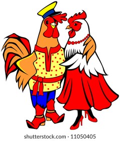 Rooster and hen hugging