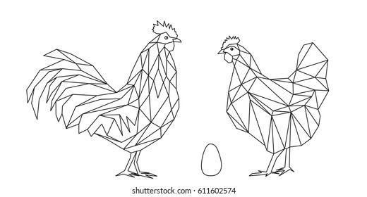 Rooster and hen illustration, vector file