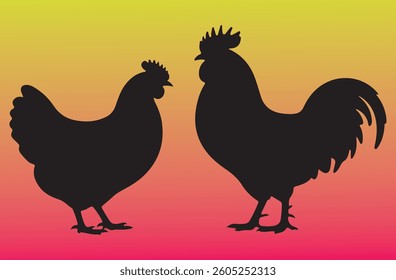 Rooster and Hen Picture. Vector Illustration or Icon