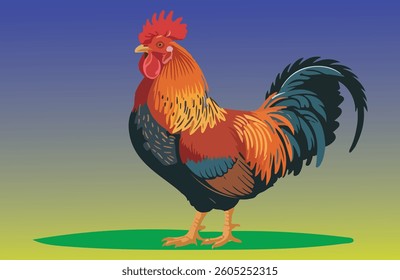 Rooster and Hen Picture. Vector Illustration or Icon