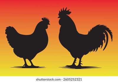 Rooster and Hen Picture. Vector Illustration or Icon