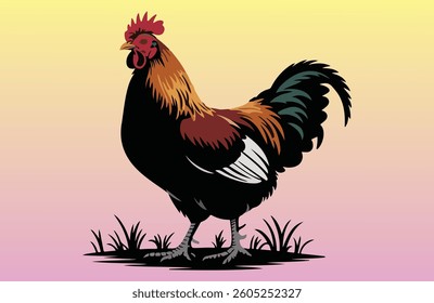 Rooster and Hen Picture. Vector Illustration or Icon