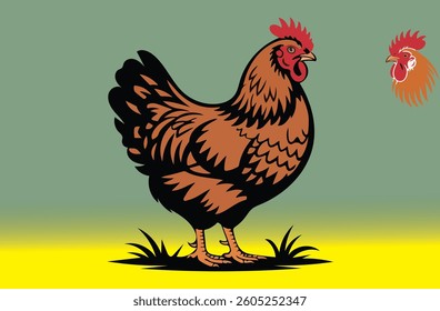 Rooster and Hen Picture. Vector Illustration or Icon