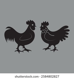 Rooster and Hen Silhouette Design