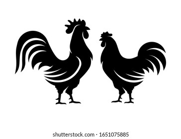 Rooster Hen Vector Silhouette Flat Vector Stock Vector (Royalty Free ...