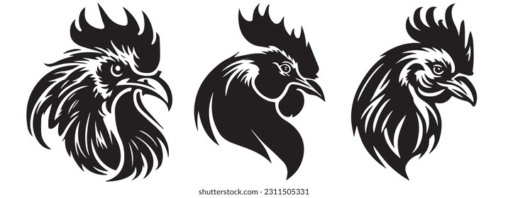 Ilustración de silueta vectorial de gallos y gallinas