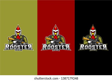 Rooster hold assault rifle vector, shooter logo team