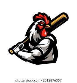 Gallo que sostiene el logotipo de la mascota del bate de béisbol