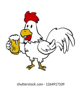 Rooster holding a mug of beer
