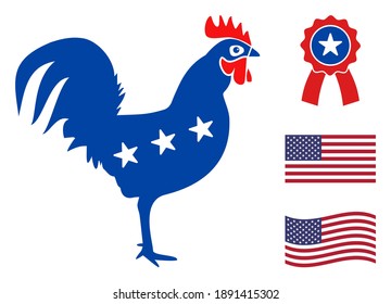Sternensymbol in Blau und Rot mit Sternen. Der Stil der Rooster-Illustration verwendet amerikanische offizielle Farben demokratischer und republikanischer politischer Parteien und Sternformen. Einfaches Hahn-Vektorzeichen,