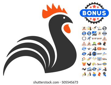 Rooster icon with bonus 2017 new year pictures. Vector illustration style is flat iconic symbols,modern colors.