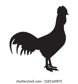 Rooster icon. Chicken black silhouette icon. Side view of a rooster. Poultry chicken.