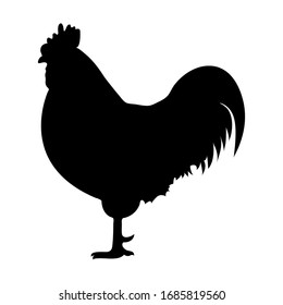 Rooster icon, cock black silhouette isolated on white background. Vector stock illustration